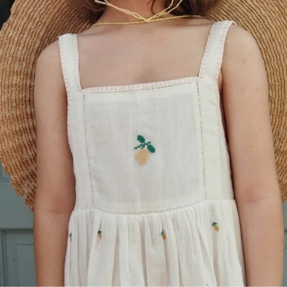 Emile Et Ida Girls Cream Sundress with Delicate Embroidery - Picture 2 of 7
